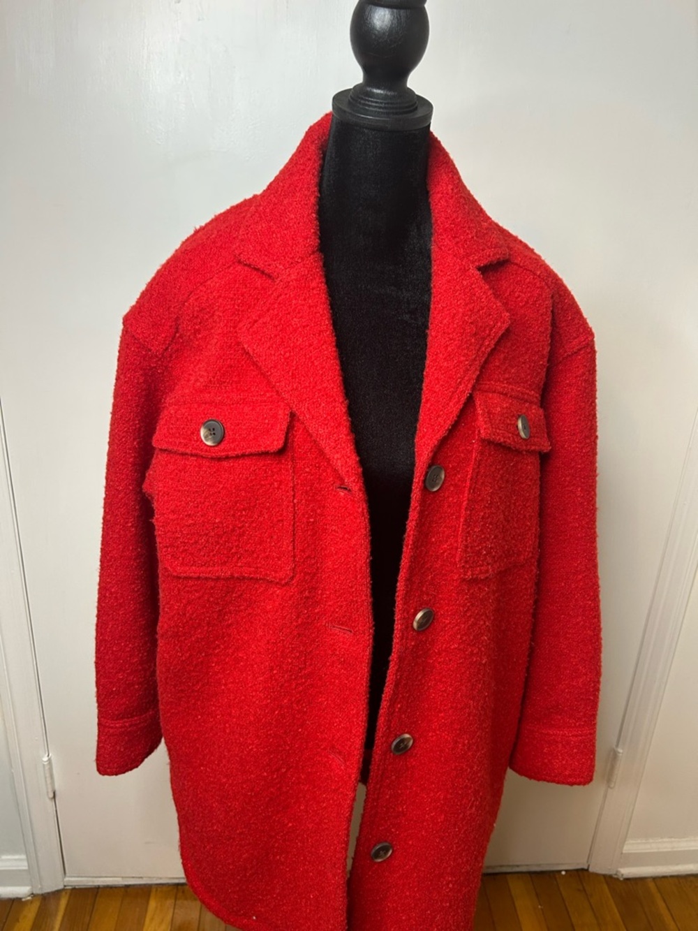 Old Navy Red Wool-Blend Pea Coat with Button Front